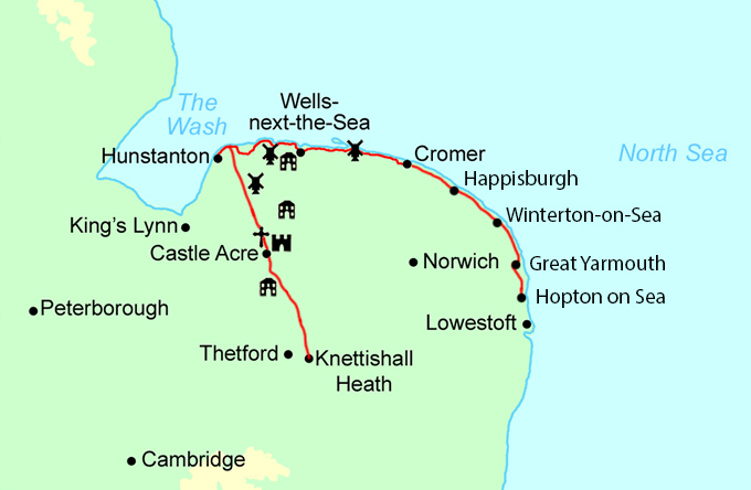 Peddars Way and Norfolk Coast Path Trail Running map